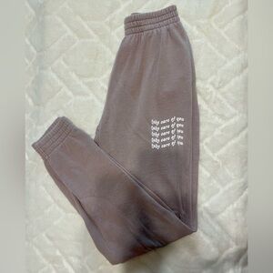 VS Pink High Rise Campus Jogger - “Take Care of You” light purple joggers